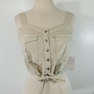 Free People Khaki Twill Crop Top size-S NWT